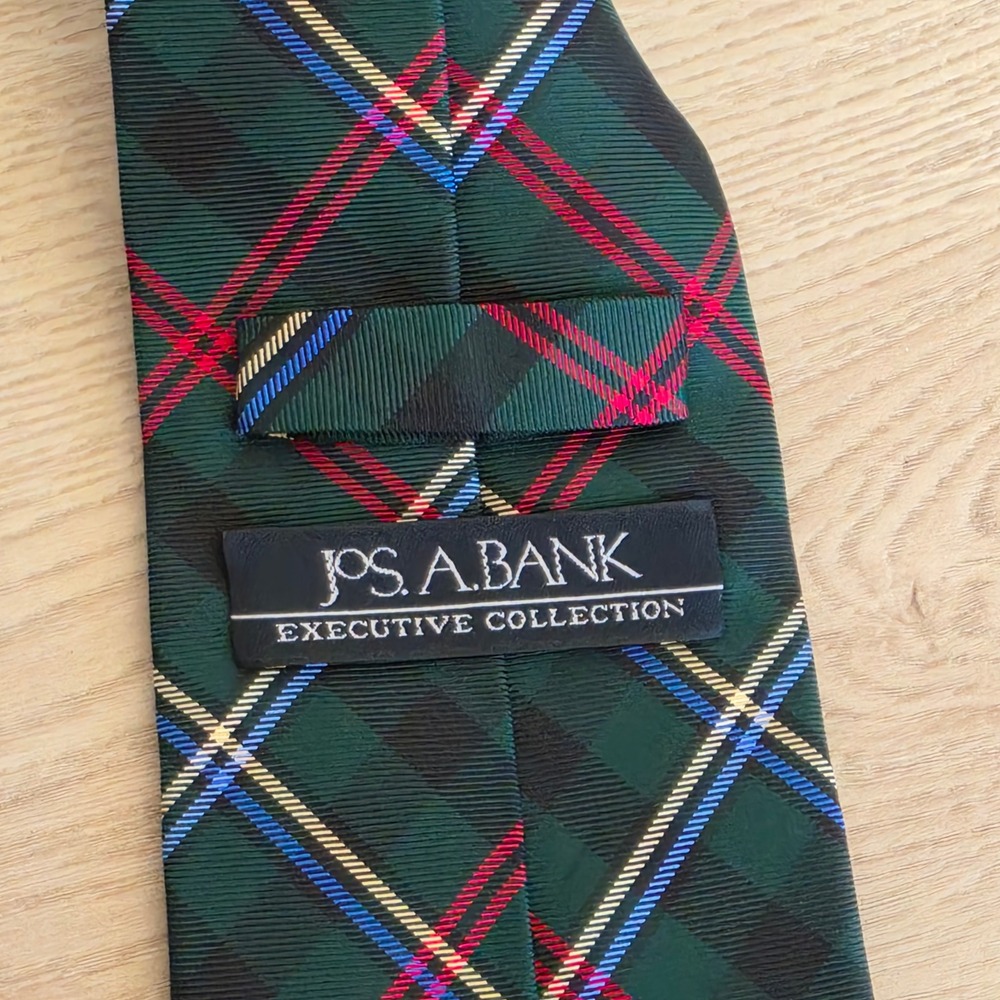 Jos. A. Bank Executive Collection Mens Silk Plaid Tie Green Red Blue Long 61.5"